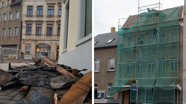 Vorher-Nachher-Vergleich: In das Gebäude an der Chemnitzer Straße in Leisnig zieht wieder Leben ein. Fotos: Dietmar Thomas