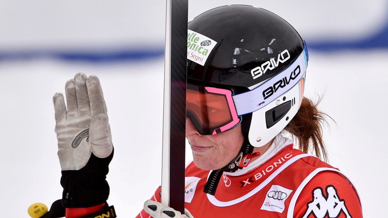 Elena Fanchini am 6. Dezember 2014 im Ziel der Weltcup-Abfahrt in Lake Louise/Kanada. Fanchini ist am 8. Februar 2023 im Alter von 37 Jahren nach einer Krebserkrankung gestorben.