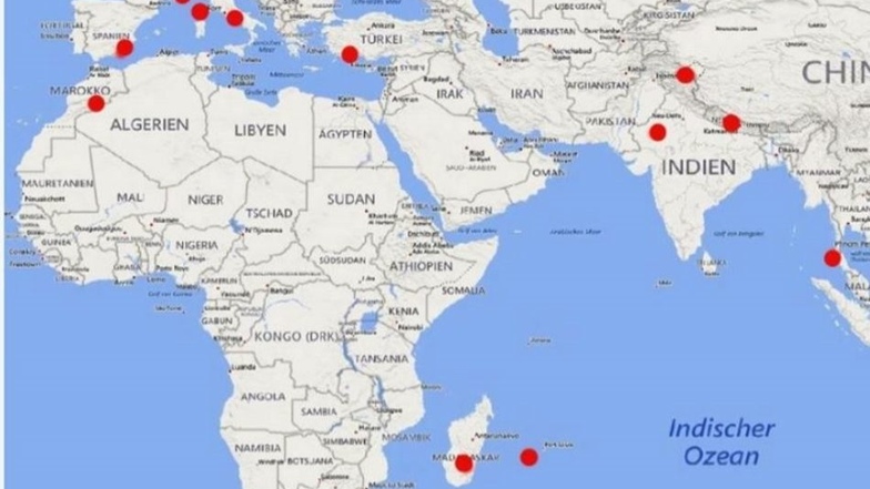 Die Karte zeigt alle Länder, in denen Jochen Vetter bereits geflogen ist.