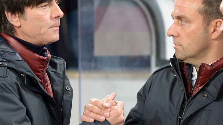 Bundestrainer Joachim Löw und sein damaliget Co-Trainer Hansi Flick, der jetzt auf Löw folgt.