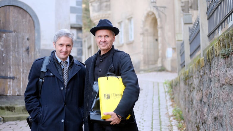 Zwei Männer – eine Mission: Der Meißner SPD-Landtagsabgeordnete Frank Richter und Michael Schindhelm, Vorsitzender des Kuratoriums für die Bewerbung Dresdens als Kulturhauptstadt 2025, möchten Meißen gern mit ins Boot holen.