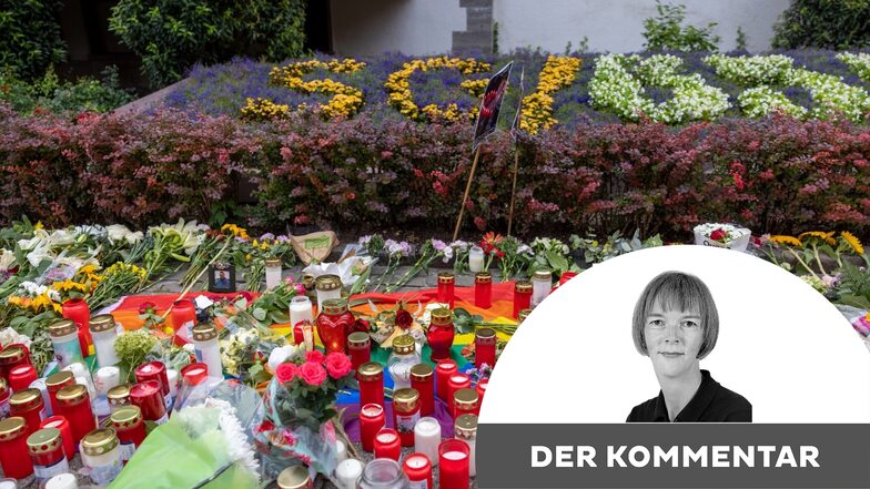 Nach der Messerattacke auf dem Solinger Stadtfest haben Menschen in der Nähe des Tatortes Blumen und Kerzen niedergelegt.