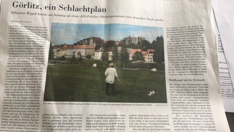 So berichtete am Sonnabend die Deutschland-Ausgabe der Neuen Zürcher Zeitung über die bevorstehende Wahl in Görlitz