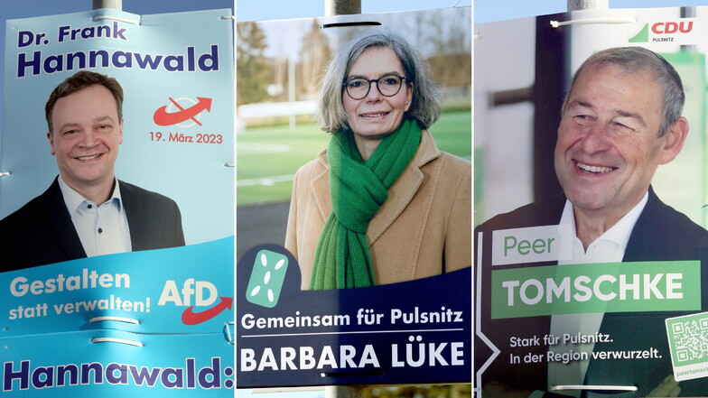 Diese drei Kandidaten sind zur Bürgermeisterwahl am Sonntag in Pulsnitz angetreten. Keiner holte im ersten Wahlgang die Mehrheit der Stimmen.