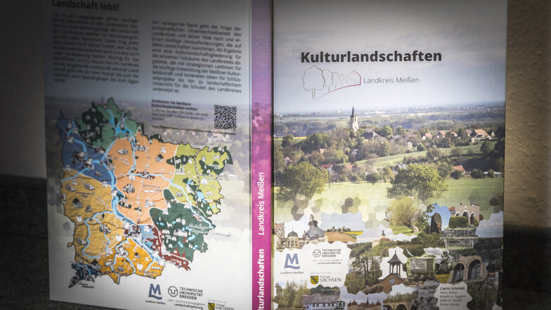 Der Abschlussbericht zum Kulturlandschafts-Projekt des Landkreises Meißen ist fast 230 Seiten stark. Auf der Rückseite ist die Einteilung der Region in neun verschiedene Kulturlandschaften zu erkennen.