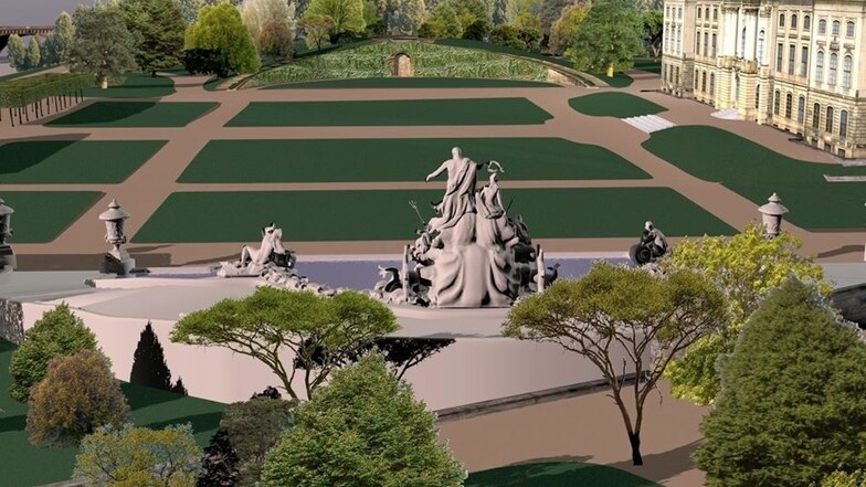 So könnte es aussehen, wenn der Neptunbrunnen im Park des Japanischen Palais einen Platz bekommt. Dafür könnte auch eine Replik angefertigt werden.