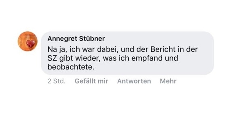 Die 61-jährige Annegret Stübner äußert sich bei Facebook über die Berichterstattung der SZ zum AfD-Kreisparteitag