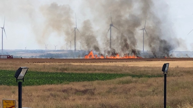 Ein Feld bei Mautitz steht in Flammen.