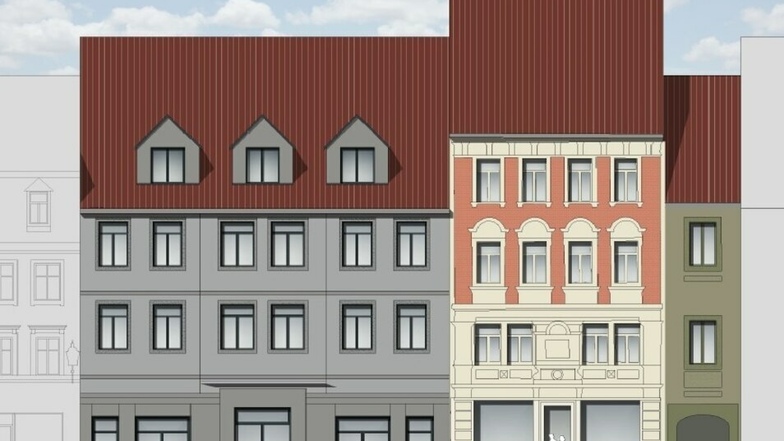So soll die Rossmann-Fassade in der Reichenberger Straße in Zittau nach dem Bau aussehen.