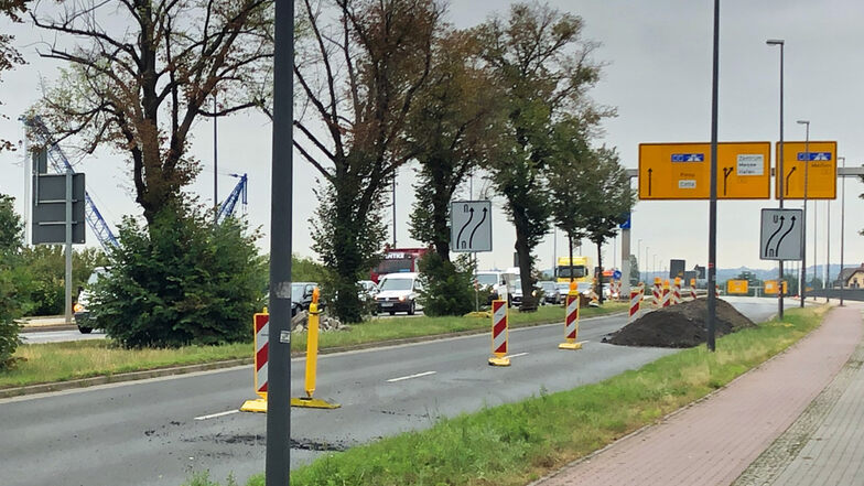 Blick auf die Baustelle Washingtonstraße: Hier stehen Autofahrer derzeit fast immer.