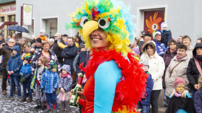 Der traditionelle Karnevalsumzug in Freital führte die Vereine vom Goetheplatz bis zum Stadtkulturhaus mit zahlreichen Schaulustigen entlang der Dresdner Straße. 