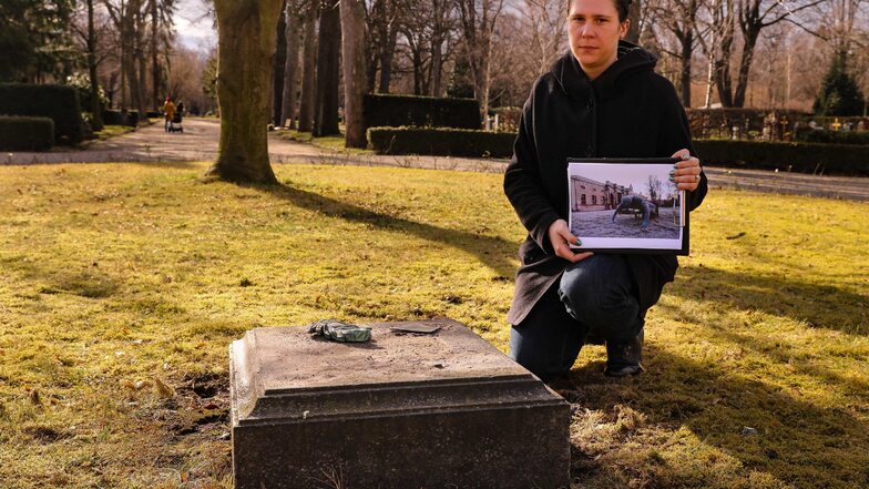 Hier sollte eigentlich Jesus stehen: Eine ca. zwei Meter große Statue wurde Ende Januar beinahe vom Neuen Annenfriedhof in Dresden gestohlen. Kein Einzelfall, sagt Friedhofsverwalterin Lara Schink.