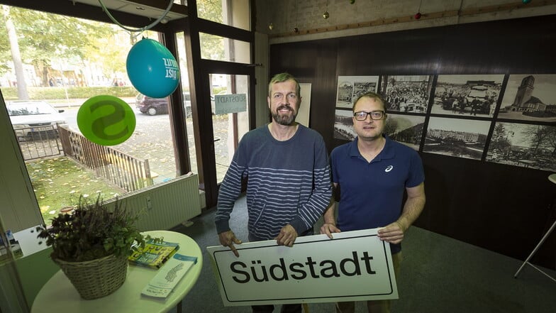 Der Bürgerrat Südstadt gilt als einer der engagiertesten Bürgerräte in Görlitz. Hier wurde sogar ein Stadtteiladen eröffnet - im Bild die Räte Uwe Lehmann (l.) und Daniel Breutmann.