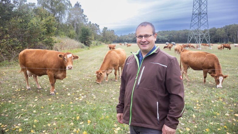 Thomas Keil vor einer der Weiden der Bio-Rind GmbH in Wülknitz.