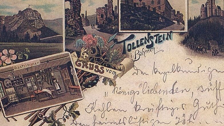 Der Tollenstein wurde im 19. Jahrhundert immer mehr ein beliebtes Ausflugsziel. An der Bewirtung der Gäste wurde nicht gespart, wovon auch diese historische Postkarte zeugt.
