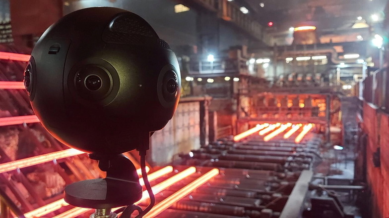 360-Grad-Kamera, mit der das Feralpi-Werk in Riesa für den digitalen Rundgang gefilmt wurde.