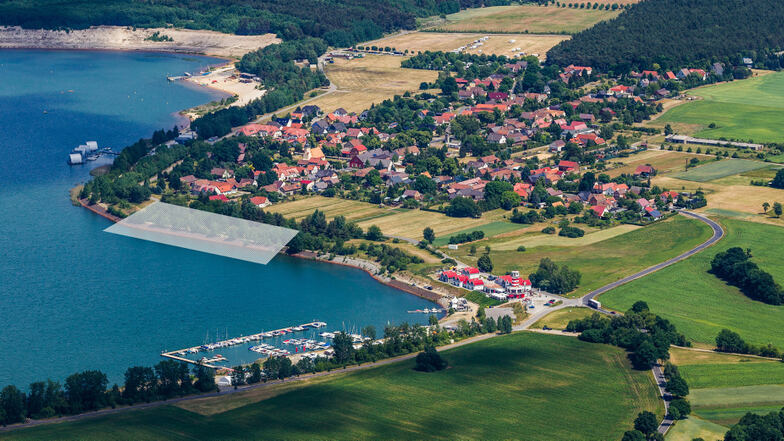 Ein denkbarer Standort für neue schwimmende Häuser könnte die graue Fläche am Südostufer des Geierswalder Sees sein.