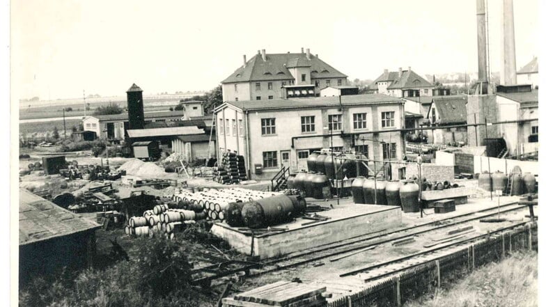 Das Werksgelände an der Lommatzscher Straße im Juli 1960.