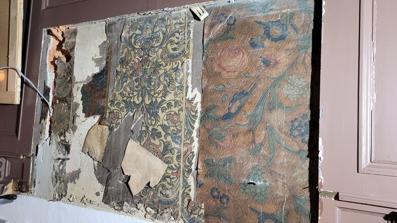 Diese Tapeten sind im kleinen Saal des Seifersdorfer Schlosses gefunden worden.
