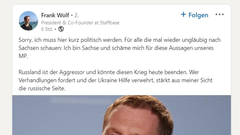 Staffbase-Gründer Frank Wolf schießt auf LinkedIn gegen den Ministerpräsidenten.