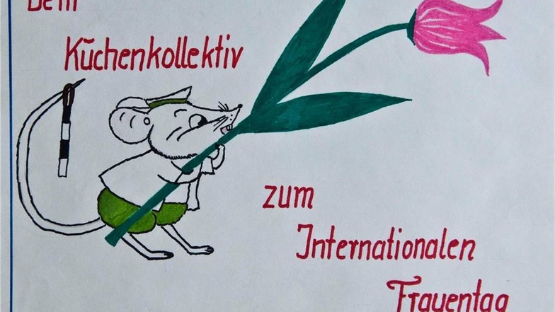 Die Maus gratuliert Die weiße Maus als Volkspolizist gratuliert dem Küchenkollektiv des Volkspolizei-Kreisamtes zum Internationalen Frauentag.