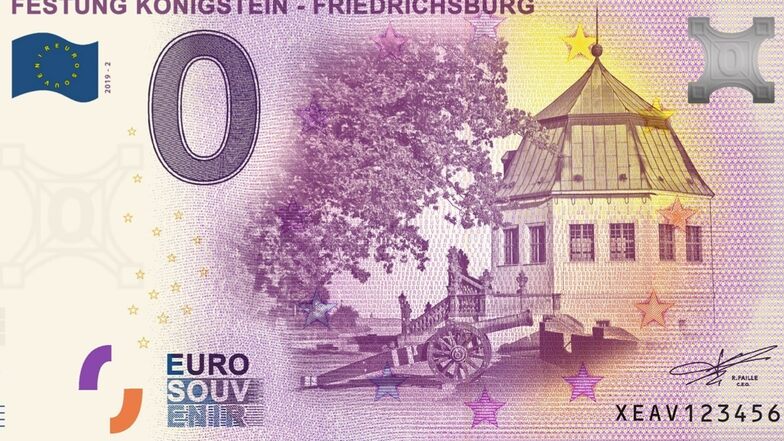 Limitiert und deshalb besonders wertvoll: der neue Null-Euro-Geldschein mit dem Motiv der Friedrichsburg auf der Festung Königstein.