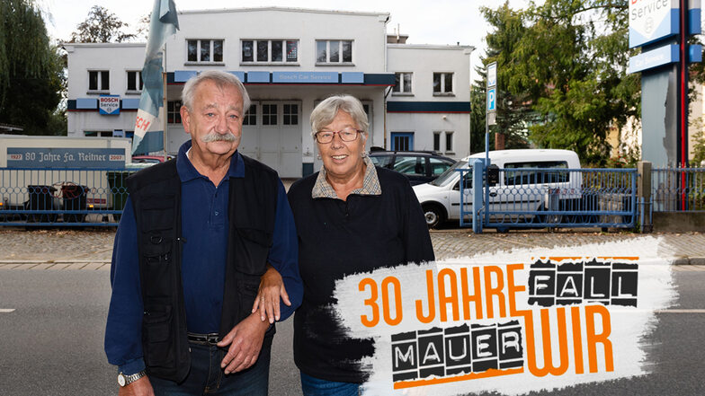 Kurt und Ursula Reitner stehen vor dem Firmengebäude an der Beethovenstraße. Der Vater des jetzigen Inhabers hatte es in den 60er Jahren gebaut. Jetzt ist der Betrieb Bosch-Servicepartner und freie Kfz-Werkstatt.