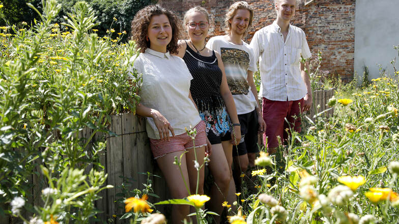 Marie Mühlich, Celeste-Regina Fischer, Malte Sudbrack und Tristan Schirok (v.l.n.r.) sind vier der derzeit acht aktiven Studenten, die sich im Zittauer Amaliengarten engagieren.