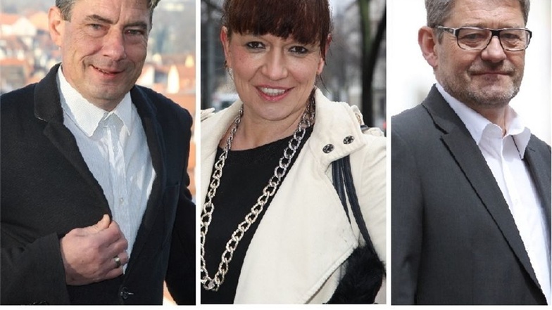 Die drei Kandidaten zur Oberbürgermeisterwahl in Pirna: Tim Lochner, Ina Hütter und Klaus-Peter Hanke.