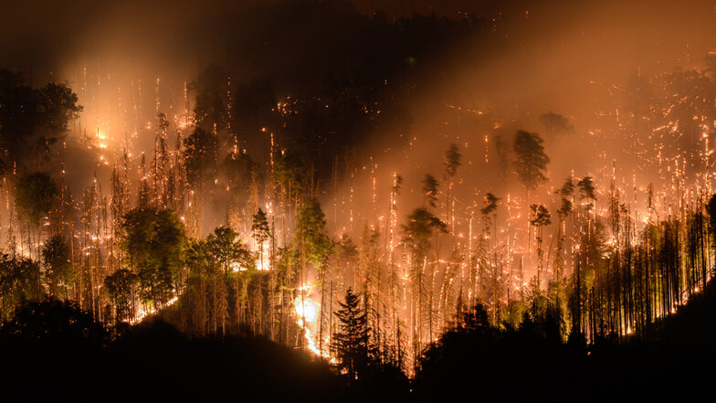 26.07.2022: Der Waldbrand im tschechischen Nationalpark Böhmische Schweiz in Hrensko nahe der Grenze zu Sachsen.