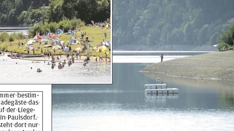 Im Sommer bestimmen Badegäste das Bild auf der Liegewiese in Paulsdorf. Jetzt steht dort nur ein einzelner Angler am Ufer der Talsperre.