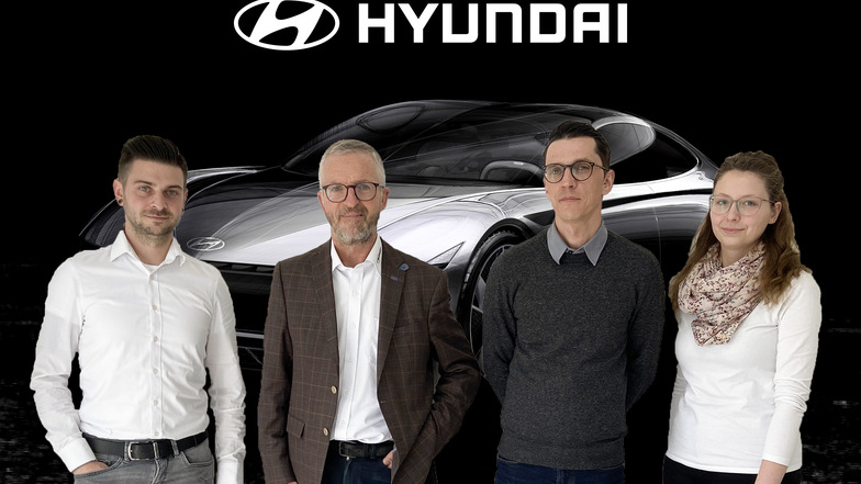Das Hyundai Team der Winter Automobilpartner Verkaufsleiter Tom Heinzelmann, Serviceleiter Andy Raak, Serviceassistentin Maria Klinner, sowie Geschäftsführer Heiko Winter (2.v.l.)