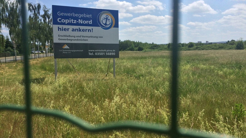 Fläche für das Gewerbegebiet Copitz-Nord 2015: Lange Brachland wegen mangelnder Nachfrage.