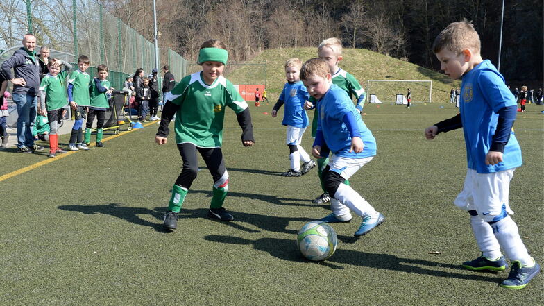 Kleine Kicker, großer Spaß am Fußball: Am Sonnabend findet beim SC Freital ein Bambini-Turnier statt.