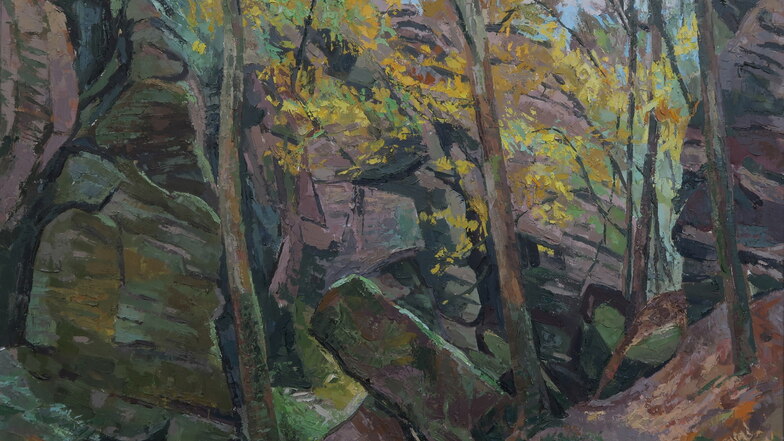 Jochen Fiedler: "Herbst im Uttewalder Grund" (Ausschnitt), gemalt 2021.