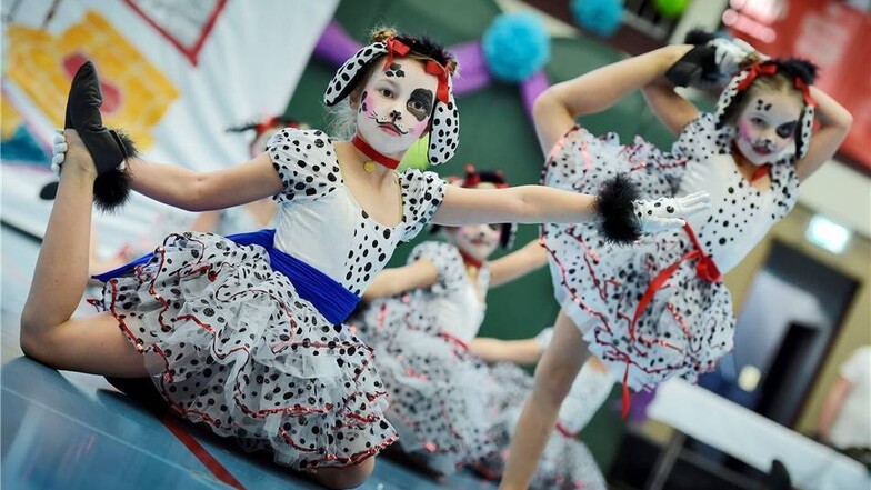 Die Gruppe Blickfang der Tanzperlen des Zschopautales tanzte sich mit Dalmatinern auf den ersten Platz in der Startgruppe der 7 bis 9-Jährigen.