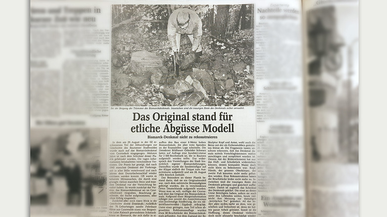So berichtete die Sächsische Zeitung Bautzen 1992 über die Bruchstücke des Denkmals, die auf dem Czorneboh gefunden wurden.