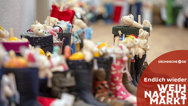 Mit Süßigkeiten und kleinen Spielsachen gefüllte Nikolaus-Stiefel für Kinder werden von der ehrenamtlichen Fördergemeinschaft Großenhain aktiv versteckt.