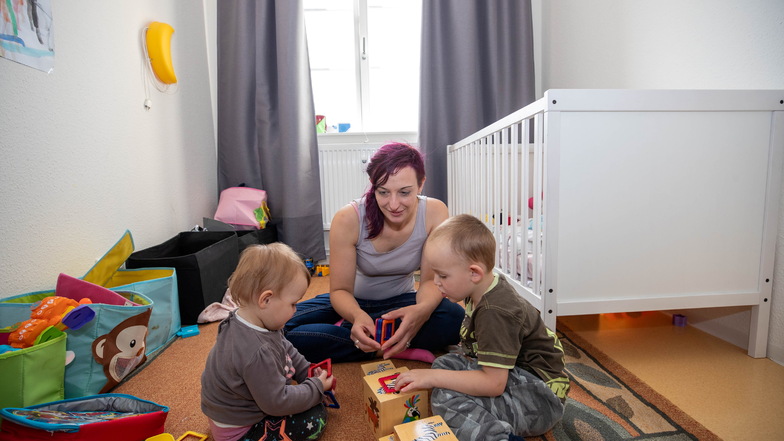 Die schönsten Momente für Anke G. sind die Spielstunden mit ihren Kindern Freya und Nils in der Mutter-Vater-Kind-Einrichtung in Bannewitz.