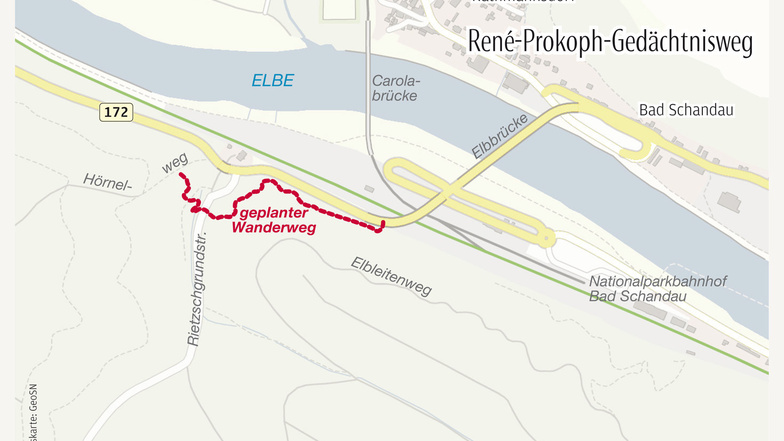 Der geplante René-Prokoph-Gedächtnisweg an der B172 in Bad Schandau. 