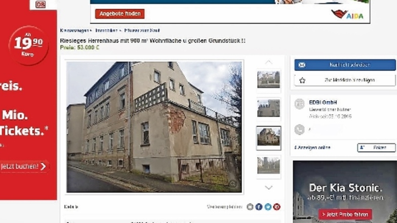 Diese Anzeige ist bei Ebay zu finden. Eine als „Herrenhaus“ angebotenen Schrottimmobilie soll für
53 000 Euro verkauft werden. Wer sich das Haus in natura ansehen möchte, erlebt eine böse Überraschung.