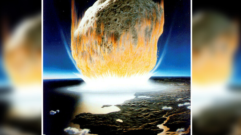 Künstlerische Interpretation eines Asteroidenaufpralls auf der Erde. Der Asteroid im Bild erscheint viel größer als der rund zehn Kilometer lange Felsen, von dem Wissenschaftler annehmen, dass er vor 66 Millionen Jahren auf der Erde aufschlug.