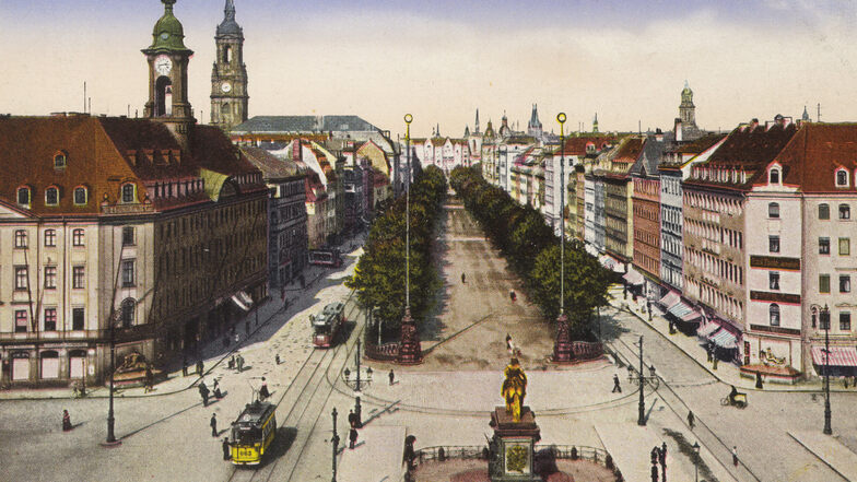 Die Bäume an der Hauptstraße in der Inneren Neustadt sind mittlerweile wesentlich größer als auf dieser mehr als 100 Jahre alten Karte. 