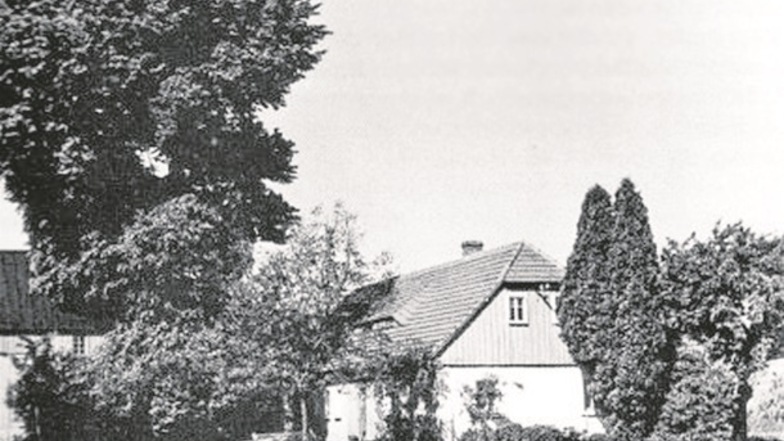Gustav Bayns Geburtshaus an der Rosenstraße in Lawalde. Als die Linde wegen zu großer Höhe am 17. Juli 1954 gekappt werden musste, widmete er ihr einen Tag später das Gedicht „Meine aale Linde“.