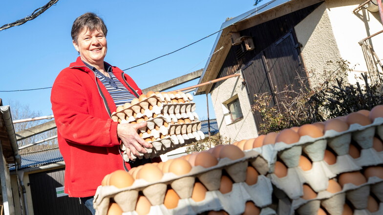 Die Frau zum Ei: Steffi Schober, 56, führt in vierter Generation den Geflügelhof Lange in Blankenstein bei Wilsdruff.