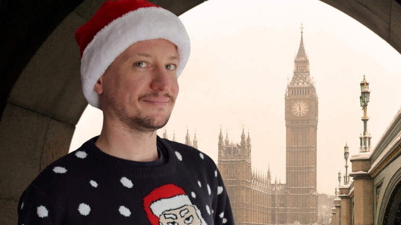 Weihnachtsgrüße aus London: Daniel Krause hat diese Fotomontage geschickt und erzählt, wie er in der Ferne feiert.