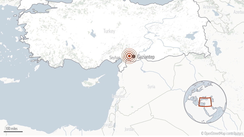 Diese Grafik zeigt den ungefähren Ort eines Erdbebens am frühen Montag im Südosten der Türkei.