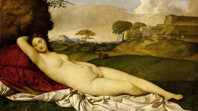 Stellen wir uns vor, die Venus steht auf, zieht sich einen Mantel über und geht auf dem Theaterplatz spazieren. Giorgione, und Tizian malten die "Schlummernde Venus" um 1508/ 10.