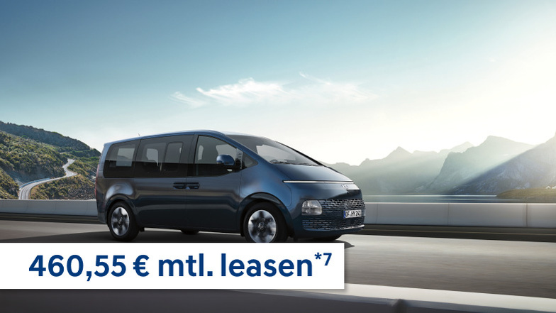 Ein Multi­talent mit Stil und Finesse. Sein futuristisches Design und seine Viel­falt sowie seine modernen Aus­stattungs­highlights lassen keine Wünsche offen: Der STARIA setzt Maßstäbe im Multivan-Segment. (Hyundai STARIA 2.2 CRDi, 8-Stufen-Automatik 130 kW (177 PS) Energieverbrauch kombiniert 8,5l/100km, CO₂-Emissionen kombiniert 222g/km, CO₂-Klasse G.*)