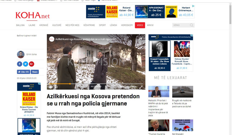 „Asylbewerber aus dem Kosovo behauptet, von der deutschen Polizei geschlagen worden zu sein“ titelte die albanischsprachige Zeitung Koha. Ein Reporter besuchte die Familie Musa in dem Dorf Samodresha.